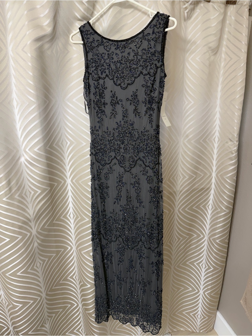 Embellished Dark Blue Gray Sleeveless Evening Dress maxi